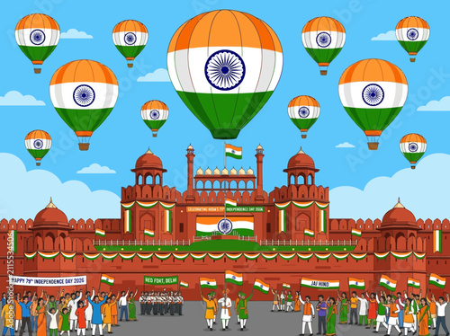 Indian Independence Day celebration at Red Fort with hot air balloons
