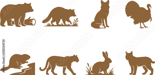 Canvas Print Australian Wildlife Silhouette Collection Featuring Bear, Fox, Turkey, Kangaroo,