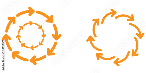 Obraz na płótnie Orange circular arrows showing rotation directions