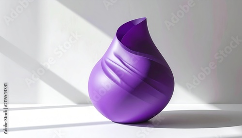 Elegant matte purple teardrop vase with swirling texture, cast in soft light