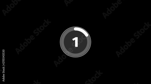 Digital circle countdown timer five seconds animation from 5 to 0 seconds on black background, 5 second countdown timer concept, 5 seconds simple countdown timer animation