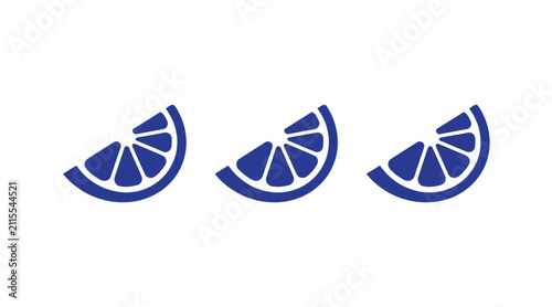 Three blue citrus fruit slices graphic icon set on white background with illustration minimalist refreshment vegetarian ingredient isolated culinary