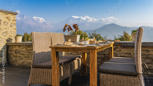 Cuadro en lienzo The breakfast table is served on the restaurant's outdoor terrace