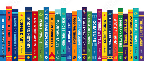 Fotografie Colorful Spine Books Collection on White Background