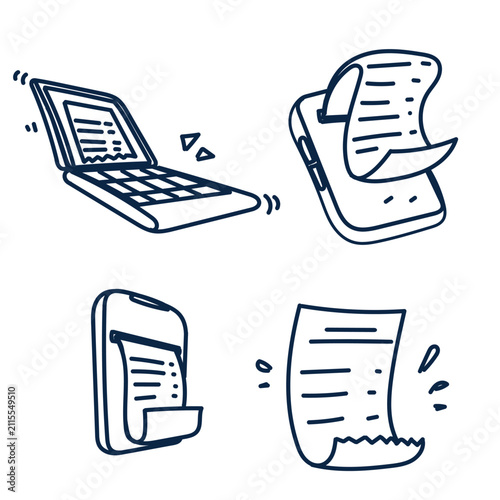 Hand Drawn Digital Receipt and Online Payment Icon Set Vector Doodle