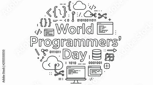 World Programmer's Day celebration graphic with software code elements and icons