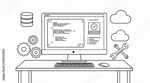World Programmer's Day celebration graphic featuring software coding computer workspace illustration