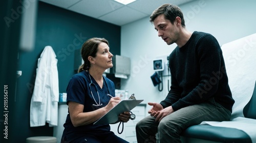 Healthcare Professional Consults With Patient During Examination