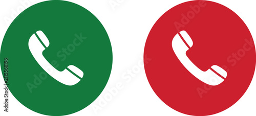 Foto Phone call button icon set featuring green answer and red decline symbols for mobile communication, user interface, and telephony applications