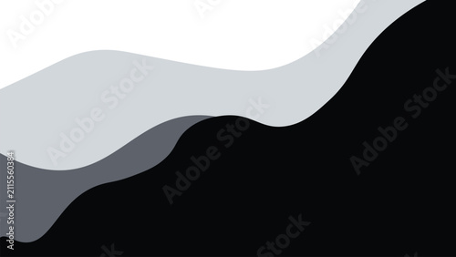 Abstract layered grayscale wave background with smooth flowing white gray black shapes creating minimalist decorative modern artwork