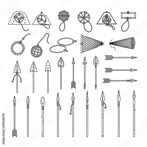Vintage Arrows, Spears, and Primitive Tools Line Art Collection