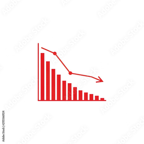 Red bar chart showing a downward financial trend isolated on transparent background