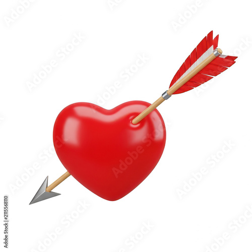 Red heart pierced by an arrow for valentine day isolated on transparent background