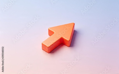 Orange 3D arrow on gradient background symbolizing direction and growth
