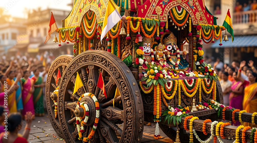 Fototapeta premium Ornate Chariot with Deities during a Religious Festival Procession.