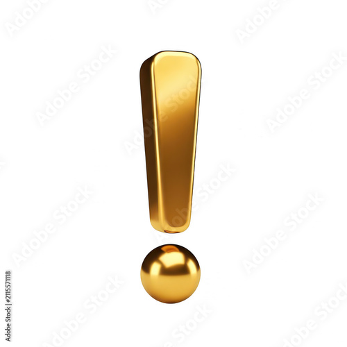 Shiny 3d golden exclamation mark icon isolated on transparent background