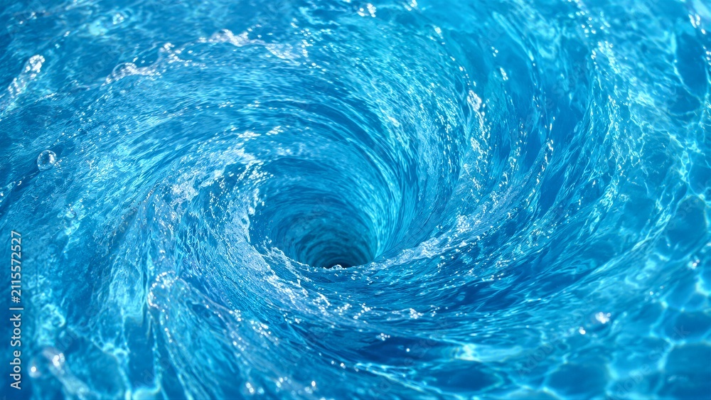 Obraz premium Spiral water vortex forming in bright blue swirling pool