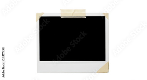 Vintage polaroid photo frame with adhesive tape and corners isolated on transparent background