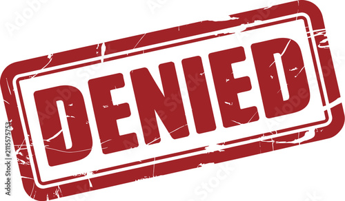 Obraz na płótnie Denied rubber stamp featuring red grunge rectangular frame for rejected documents, approval status, office workflow, and administrative paperwork