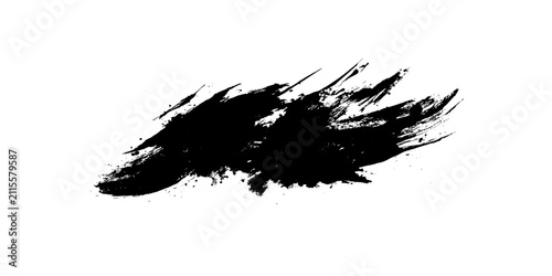 Abstract black textured brush stroke shape with dry ink edge detail, clean hand drawn paint, rough edges and white background vector,