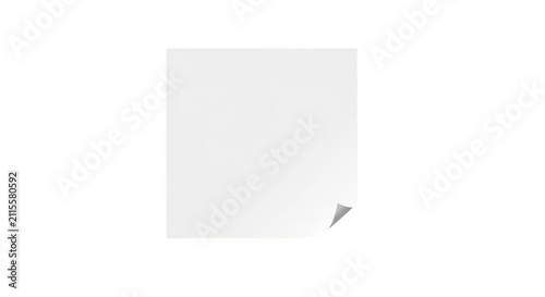 Square white paper note with a curled corner isolated on transparent background