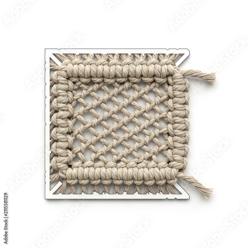 Beige Rectangular Woven Fabric Patch with Fringe