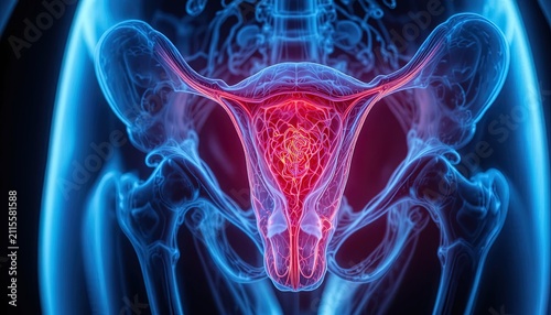 Human uterus anatomy medical illustration. Female reproductive system 3D visualization.