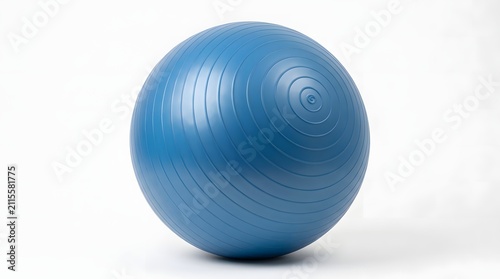 Realistic blue fitness ball isolated on white background for wellness and workout themes.