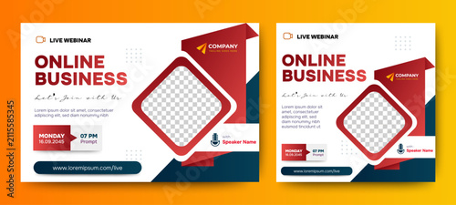 Online Business Conference live webinar banner invitation and social media post template. Business webinar invitation design. Vector