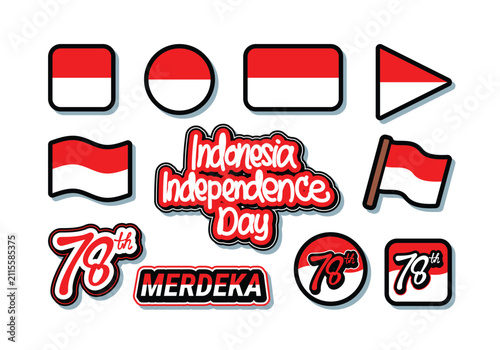 Indonesia Independence Day Sticker Pack Vector Illustration