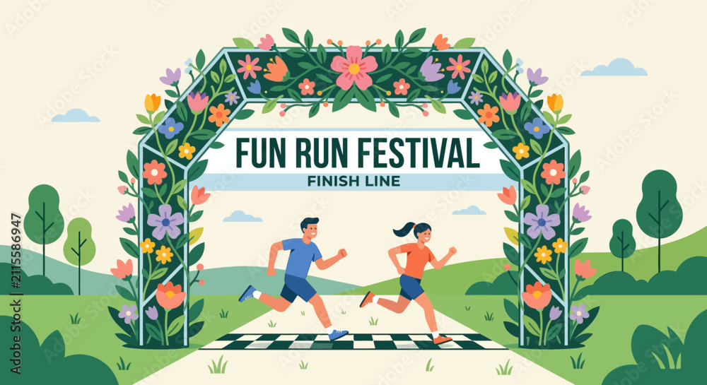 Fototapeta premium Start The Festive Race Towards A Vibrant Fun Run Finish Line Celebration