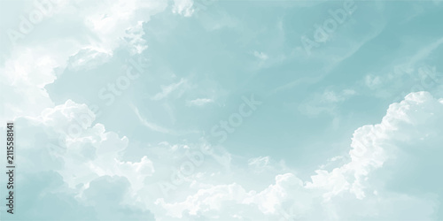 Bright Blue Sky with Fluffy White Clouds and Sunlight Over a Clear Summer Atmosphere Nature Landscape View