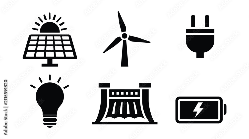 Naklejka premium Electricity vector icon set for renewable power source