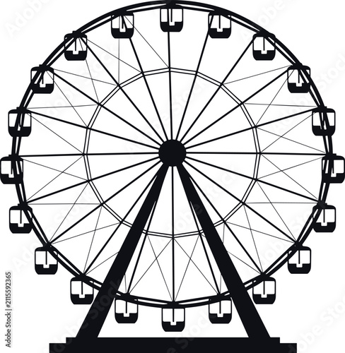 Ferris Wheel Silhouette Icon Isolated on White Background Amusement Park Carnival Ride Vector Illustration for Travel and Entertainment Design