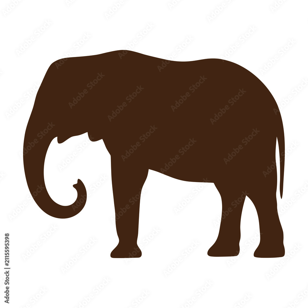 Fototapeta premium Brown elephant silhouette on white background animal wildlife