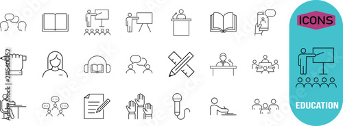 Education learning teaching communication icons. book icon set, pencil icon set, microphone icon set