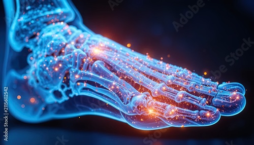 Human foot anatomy 3D render. Digital medical visualization of bones and joint pain.