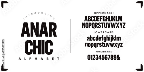 Foto Anarchic bold heavy industrial stencil alphabet font for urban rebel protest and