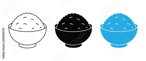 Fotografie Rice Bowl Icon Set – Steamed Rice, Asian Food Bowl, Japanese Cuisine, Chinese Me