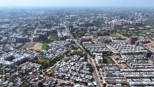Aerial Drone View of Ahmedabad City Skyline and Urban Development in Gujarat, India