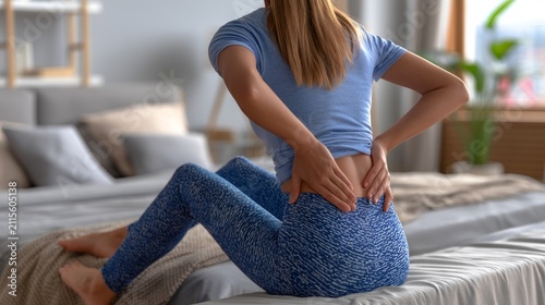 Young Woman with Back Pain Seeking Relief in Comfortable Indoor Space