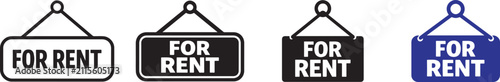 For rent sign icon. Rental property symbol for apartment, house and real estate. Simple vector sign.