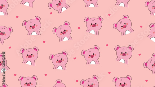 cute seamless pattern hand drawn cartoon pig with pink heart for wallpaper and desktop background