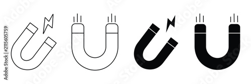 Fotografía Horseshoe Magnet Icon Set – U-Shaped Magnetic Field, Magnetism Physics Symbol, I