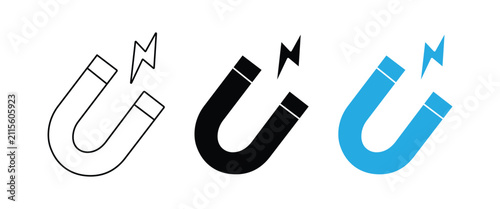 Fotografía Horseshoe Magnet Icon Set – U-Shaped Magnetic Field, Magnetism Physics Symbol, I