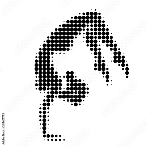 dotted silhouette of a gymnast in an inverted pose. Abstract black and white vector illustration of an acrobat in halftone pattern style
