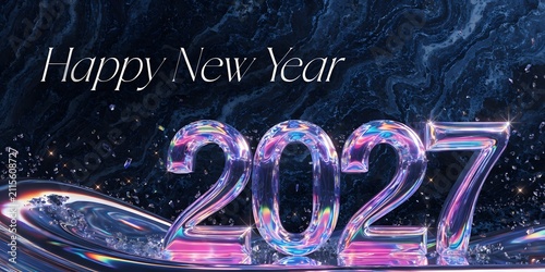 Shiny glass 2027 new year banner design.