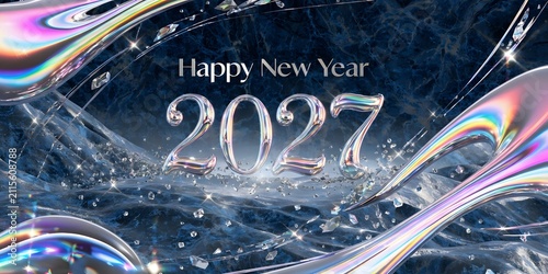 Futuristic 2027 happy new year greeting.