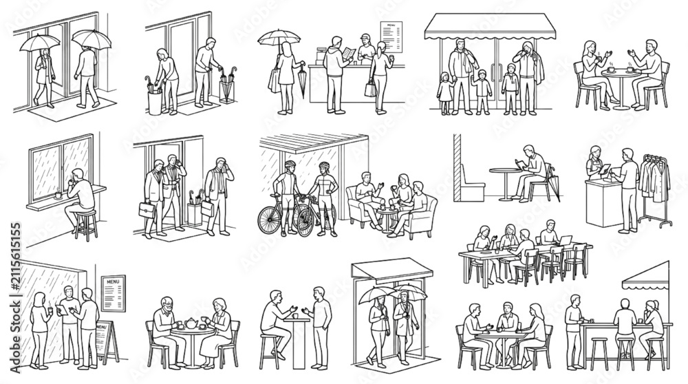 Obraz premium Cafe Activity People Architectural CAD Entourage Vector Collection Set Blocks