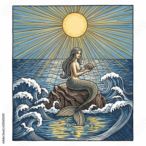 Sun-Kissed Mermaid's Secret: Waves Crash, Sunbeams Embrace Serene Ocean Treasure